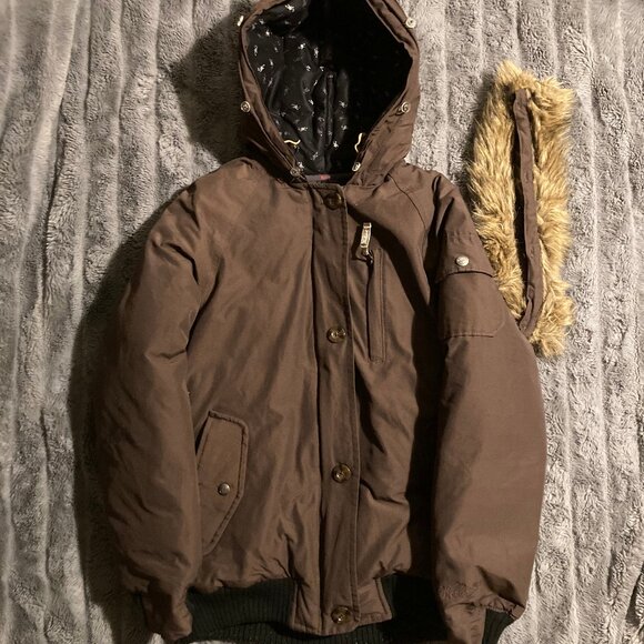 XS Woolrich Patrol Down Parka Coat in Chocolate Brown - Picture 4 of 6